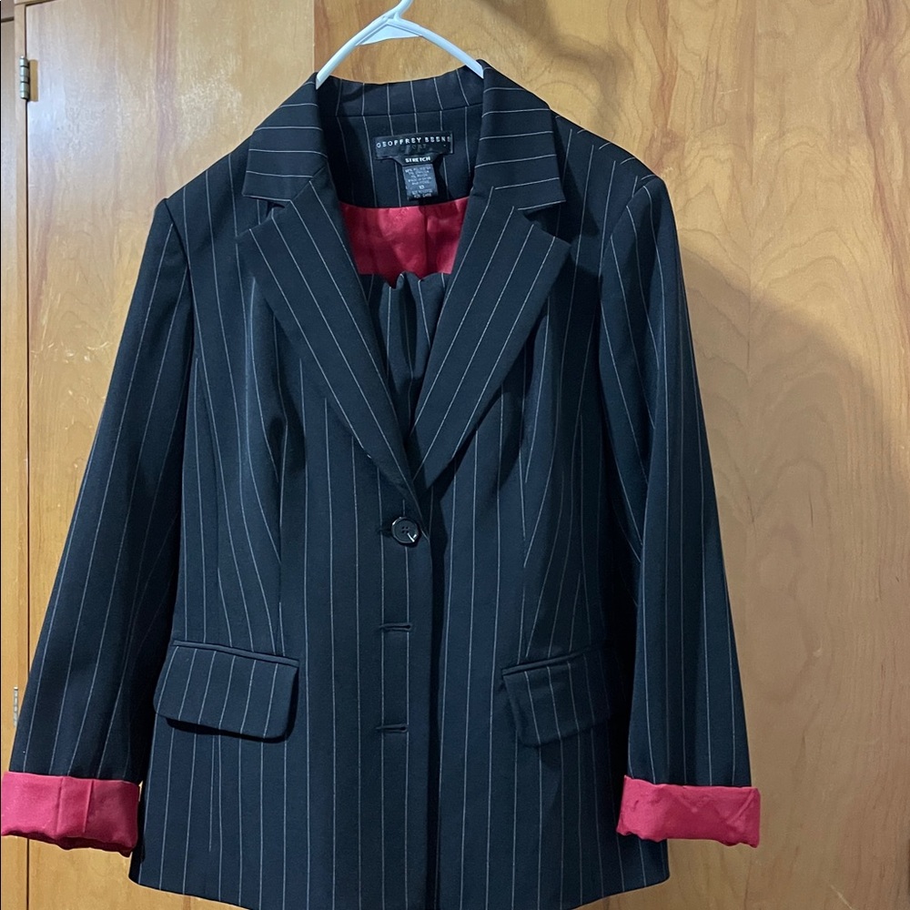 Geoffrey Beene Black Pinstripe Blazer and Pants with Red Lining